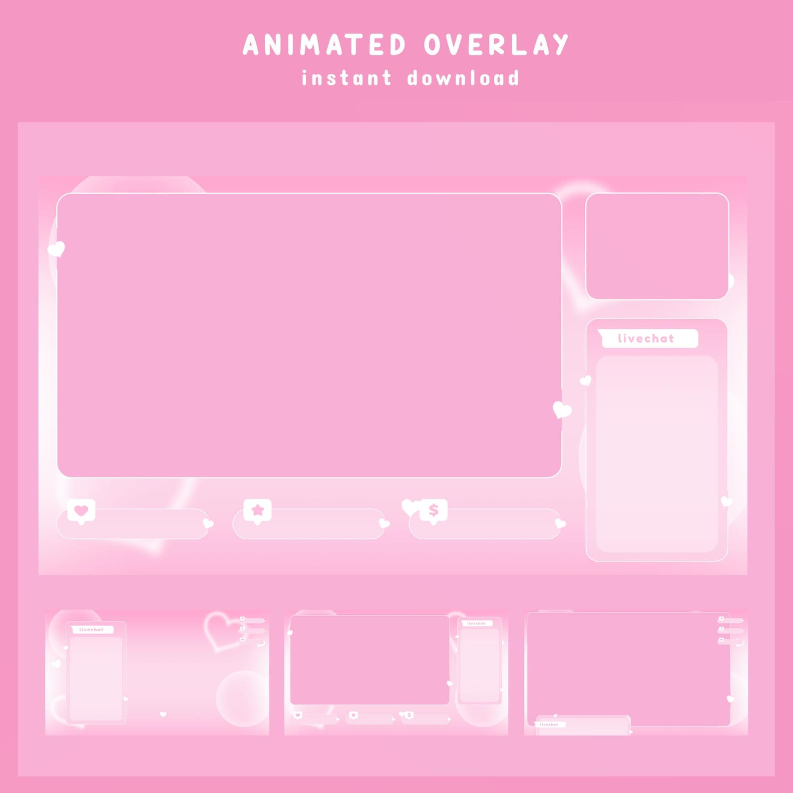 Sweet Heart Animated Stream Overlay Bundle, Valentine Theme Overlay ...