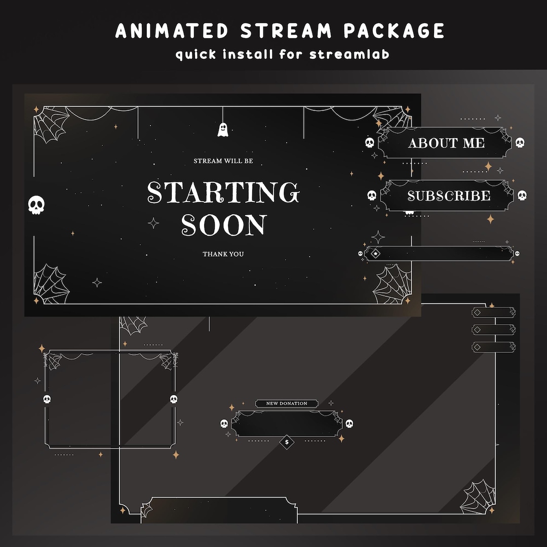 Haunted Overlay Midnight Stars Animated Stream Overlay Bundle, Halloween Vtuber Overlay ...