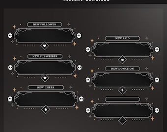 Midnight Stars Animated Stream Alert Overlay, Black White Alert Overlay, Dark Theme Overlay, Spooky Twitch Alert, Halloween Twitch Overlay