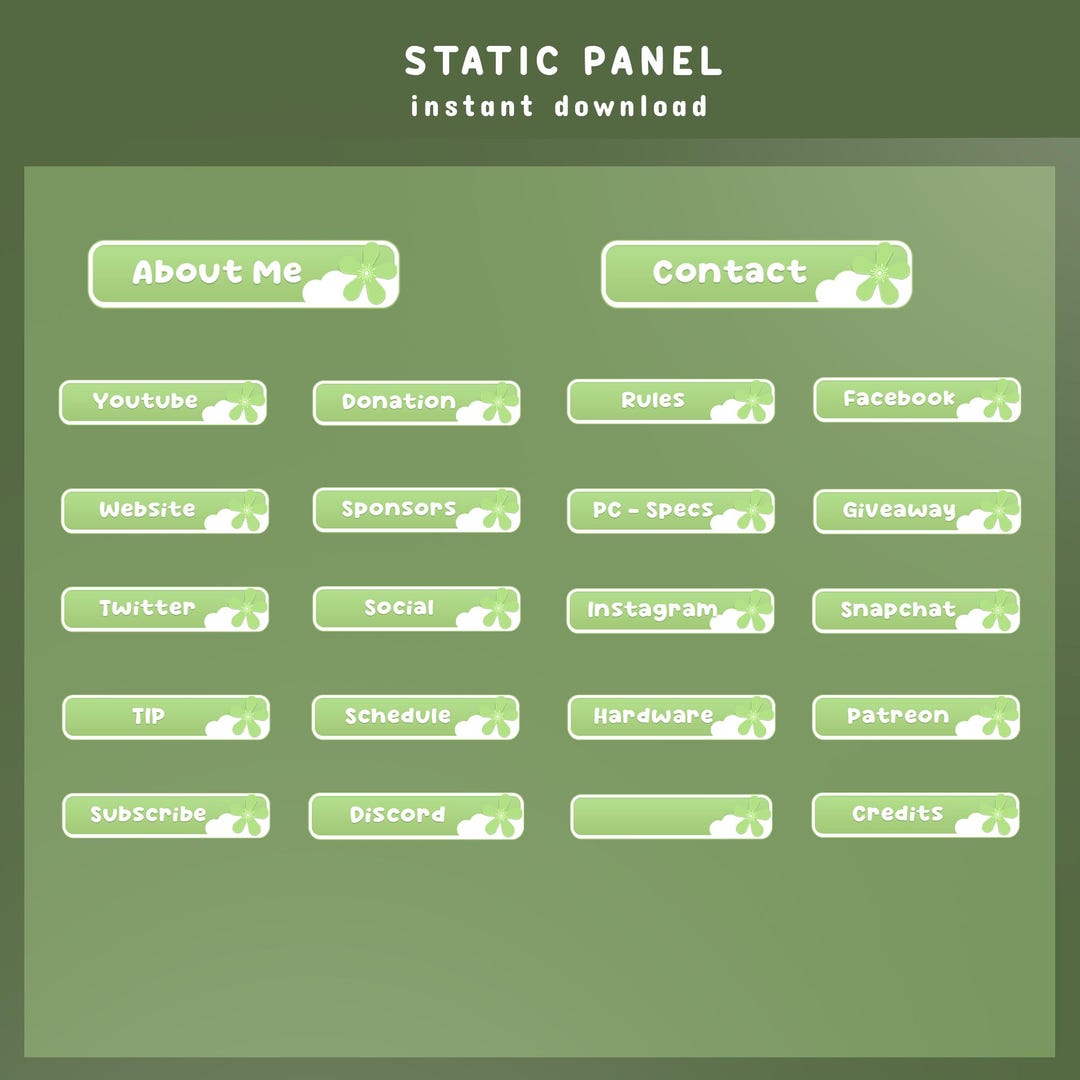 Cheerful Flower Static Stream Panel Overlay, Green Clover Overlay ...