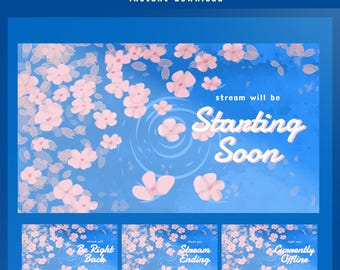 Chery Sky Animated Stream Screen Overlay, Cozy Sakura Overlay, Girly Gaming, Stream Scenes, YouTube Overlay, Stream Starting Soon, BRB, End