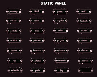 Kitty Hearts Animated Stream Panel Overlay for Twitch, White Kitten Illustration, Black Glossy Eyes, Hugging Heart Pose,Ribbon Embellishment
