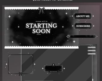 Chibi Galaxy Animated Stream Overlay Bundle, Black and White Galaxy Overlay, Monochrome Stream Overlay, Star Space Theme Overlay, Sky Night