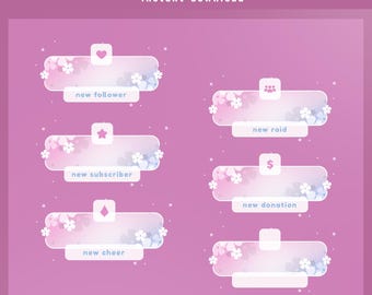 Floral Breeze Animated Stream Alert Overlay, Floral Overlay Design, Pink Purple Overlay Design, Cute Twitch Alert, Girly Stream Vtuber