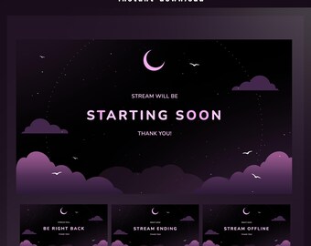 Lavender Moonrise Animated Stream Screen Overlay, Purple Black Stream Screen, Night Sky Overlay, Animated  Twitch Screen, Dark Galxy Screen