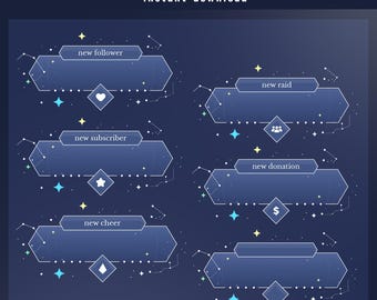Stellar Space Animated Stream Alert Overlay, Blue Gradient Overlay , Minimal Futuristic Twitch, Starlight Vtuber, Constellation Stream