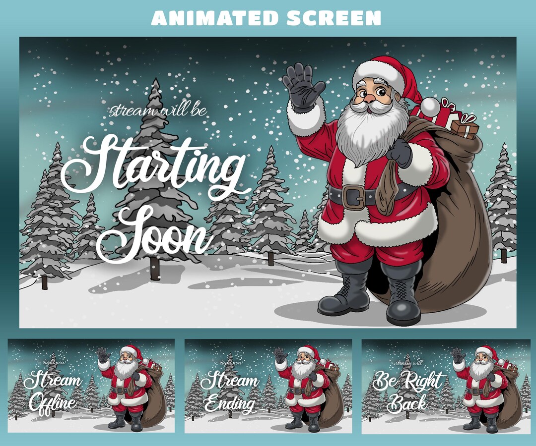 Streamer Santa Cute Santa Claus Animated Stream Screen Overlay for Twitch, Santa Claus ...