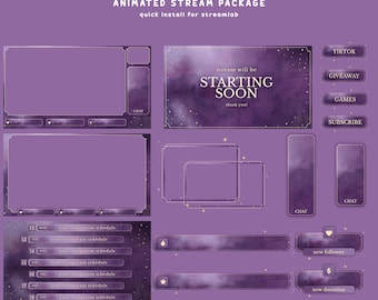 Dusky Stardust Animated Stream Overlay for Twitch, Purple And White Mist Overlay, Starry Night Design, Dreamy Sky Overlay, Cozy Fantasy Vibe