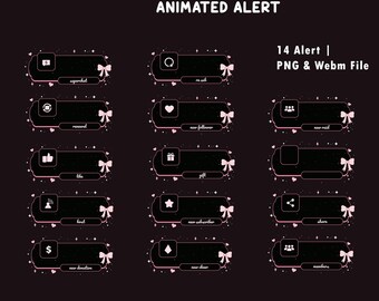 Kitty Hearts Animated Cute Stream Alert Overlay for Twitch, White Kawaii Kitten, Adorable Cat Character, Soft Pink Blush, Pink Love Symbols