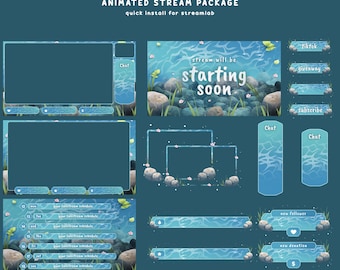 River Serenity Animated Stream Overlay Bundle, Koi Pond Stream Overlay, Water Nature Twitch Overlay, Peaceful Water Garden, Soft Blue Color