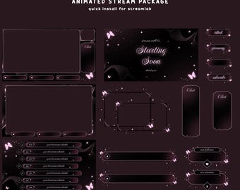 Neon Butterflies Animated Stream Overlay Bundle, Pink Butterfly Twitch Overlay Package, Dark Fantasy, Floating Stardust Sparkles Pink Glow