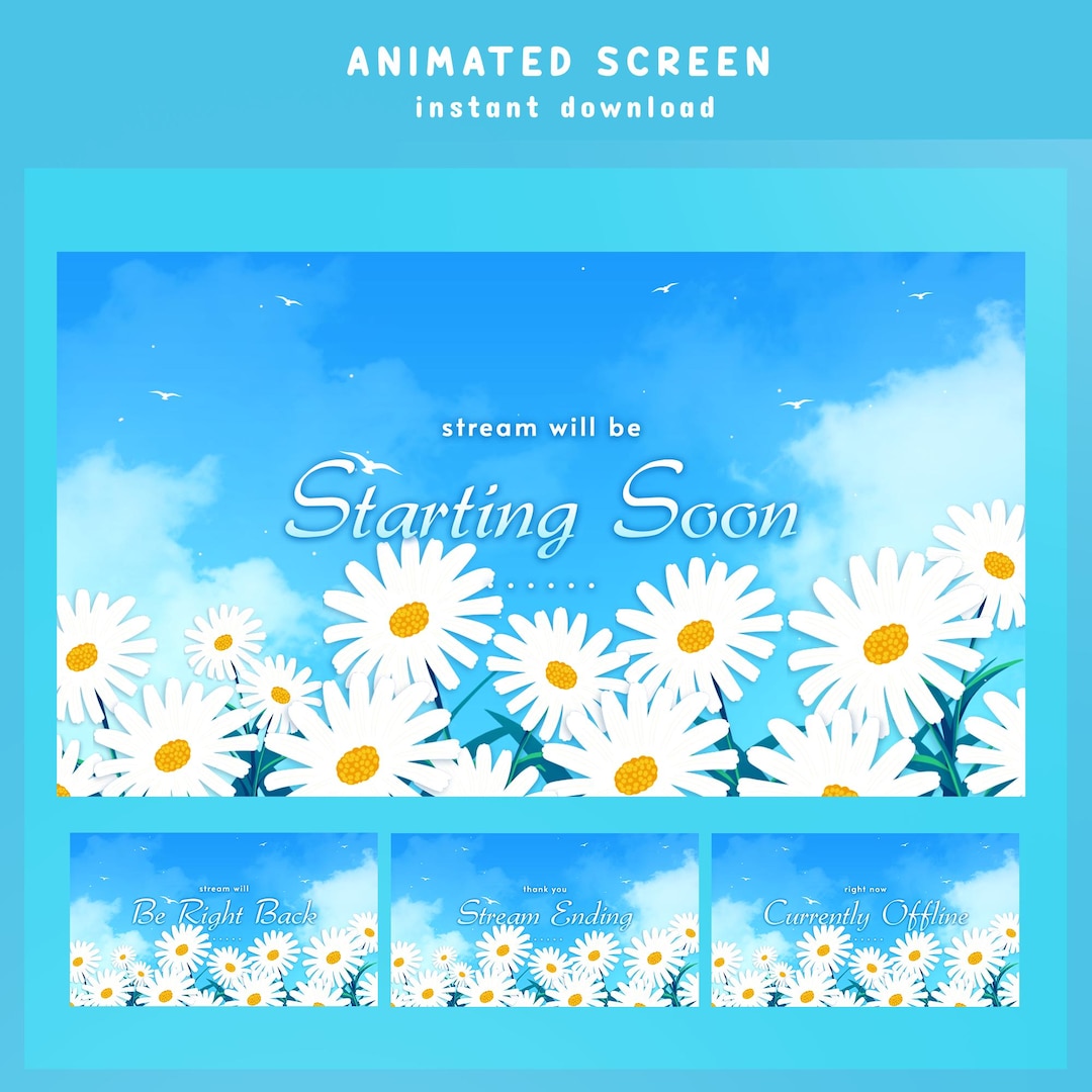 Spring Bloom Animated Stream Overlay, Offline Screens – Blue Aesthetic ...
