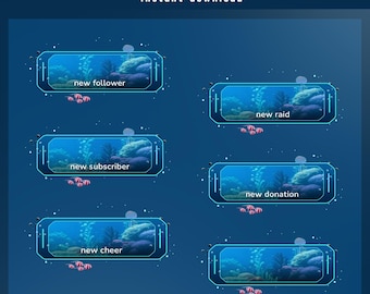 Sea Base Animated Cute Lofi Stream Alert Overlay for Twitch, Futuristic Aquarium, SciFi Underwater Alert, Blue Ocean Alert, Submarine Alert