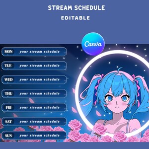 Aqua Blossom Stream Schedule Twitch Overlay, Anime Girl Schedule, Blue And Pink Theme Vtuber Schedule, Floral Overlay, Magic Circle Overlay