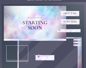 Celestial Clouds Animated Stream Overlay Bundle, Dreamy Stream Design, Pastel Stream Vtuber, Cute Twitch Overlay, Aesthetic Stream Package