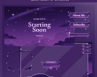Starlit Clouds Animated Stream Overlay Bundle, Night Theme Overlay, Purple Starlight Overlay, Moon And Stars Overlay, Dreamy Night Overlay