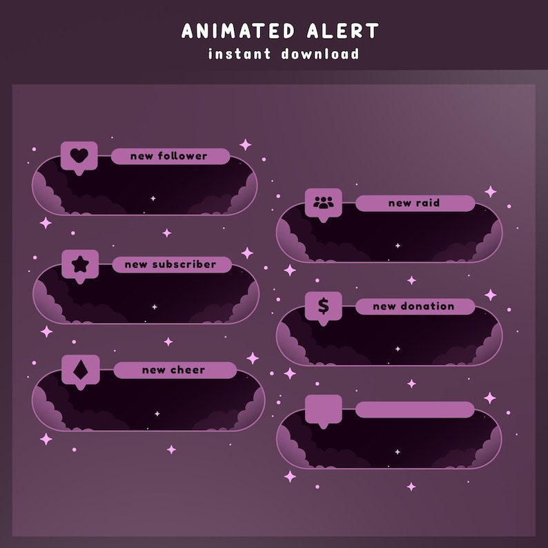 Silent Crescent Animated Stream Alert Overlay, Twitch Alert Overlay ...