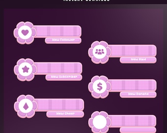 Pink Flower Animated Stream Alert Overlay, Pastel Theme Stream Package, Streamer Aesthetic, Kawaii Overlay, Live Streaming, Twitch Scenes