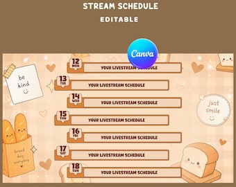 Peachy Love Stream Schedule Overlay, Editable Canva, Soft Cartoon Outlines, Cream Paper Card, Bakery Bag Illustration, Tiny Heart Doodles