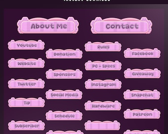 Pink Flower Static Stream Panel Overlay, Pastel Theme Stream Package, Streamer Aesthetic, Kawaii Overlay, Live Streaming, Twitch , About Me
