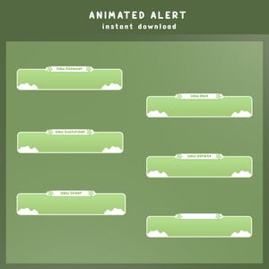 Superposición de alerta de transmisión animada de jardín alegre, alerta de transmisión verde y tierna, superposición de tema de nube, alertas de Twitch de naturaleza, alerta de OBS, color suave