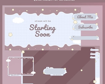 Mochi Room-geanimeerde stream-overlaybundel, zachtblauwe stream-overlay, ster- en wolkenoverlay, esthetische Vtuber, Twitch-overlay schattig thema
