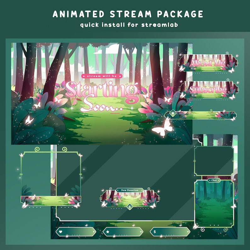 Green Forest Animated Stream Overlay Bundle, Fantasy Forest Stream ...