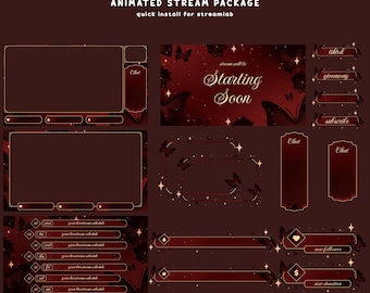 Crimson Butterflies Animated Stream Overlay Bundle, Elegant Red Butterfly, Luxury Gold Twitch, Romantic Aesthetic, OBS Streamlab Setup Ready