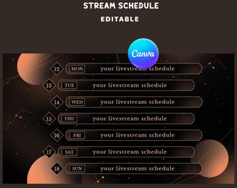 Eclipse Glow Stream Schedule Twitch Overlay, Gold Black Accent, Planet Theme Schedule, Constellation Design, Soft Glow Overlay, Luxury Space