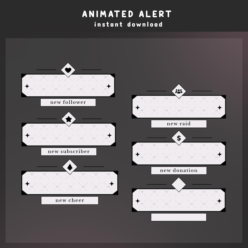 Luna Ribbon Animated Stream Alert Overlay, Black White Animated Alert ...