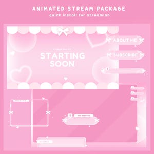 Sweet Heart Animated Stream Overlay Bundle, Valentine Theme Overlay, Pink Girly Twitch Overlay, Kawaii Stream Package, Streamer Overlay Cute