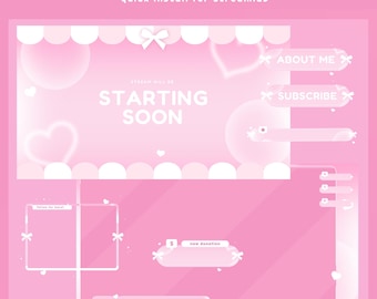 Sweet Heart Animated Stream Overlay Bundle, Valentine Theme Overlay, Pink Girly Twitch Overlay, Kawaii Stream Package, Streamer Overlay Cute