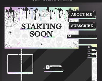 Drippy Skulls Animated Stream Overlay Bundle, Halloween Stream Overlay, Pastel Goth Twitch Overlay, White Black Halloween, Spider Overlay