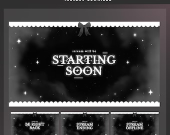 Chibi Galaxy Animated Stream Screen Overlay, Black White Overlay, Monochrome Screen, Bow Theme Overlay, Pastel Black Stream, Galaxy Cute