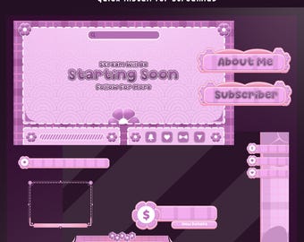 Pink Flower Animated Stream Overlay Bundle, Pastel Theme Stream Package, Streamer Aesthetic, Kawaii Overlay, Live Streaming, Twitch Scenes