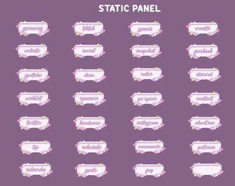 Sweet Blossom Animated Stream Panel Overlay for Twitch, Green Butterfly, Soft Botanical Ornaments, Flower Embellishments,White Pearl Details