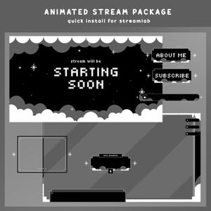 Pixel Night Animated Stream Overlay Bundle, Pixel Cloud Overlay, Night Sky Twitch Overlay, Cosmic Stream Package, Starting Soon Pixel Screen