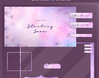 Starlight Flowers Animated Stream Overlay Bundle, Pink Purple Overlay, Dreamy Flower Stream Vtuber, Aesthetic Streamer Setup, Cute Twitch