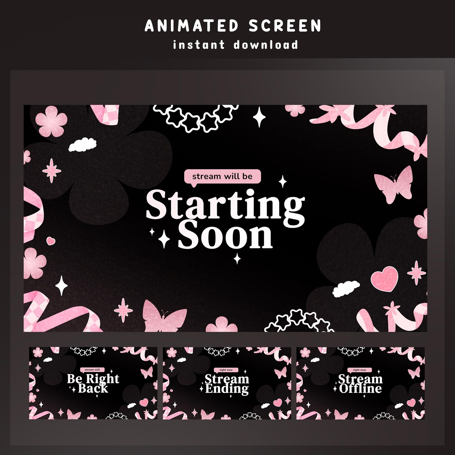 Stream Screen Butters Lovely Charm Animated Stream Screen Overlay, Pink Black Stream Screen ...
