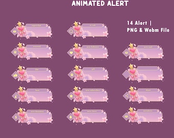 Sakura Charm Animated Cute Stream Alert Overlay for Twitch, Pink Purple Animated Overlay, Magical Heart Stream Design, Ribbon Anime Overlay