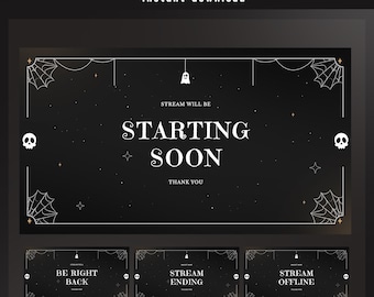 Midnight Stars Animated Stream Screen Overlay, Black White Skull Animated Overlay, Haunted Overlay, Halloween Twitch Screen, Spider, Ghost