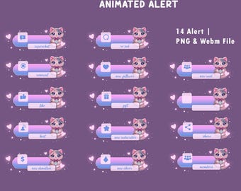 Pinkie Love Kitty Animated Stream Alert Overlay, Pink Purple Twitch, Ribbon Kitty Alert, Heart Theme Overlay, Soft Glow Design, Girly Vtuber