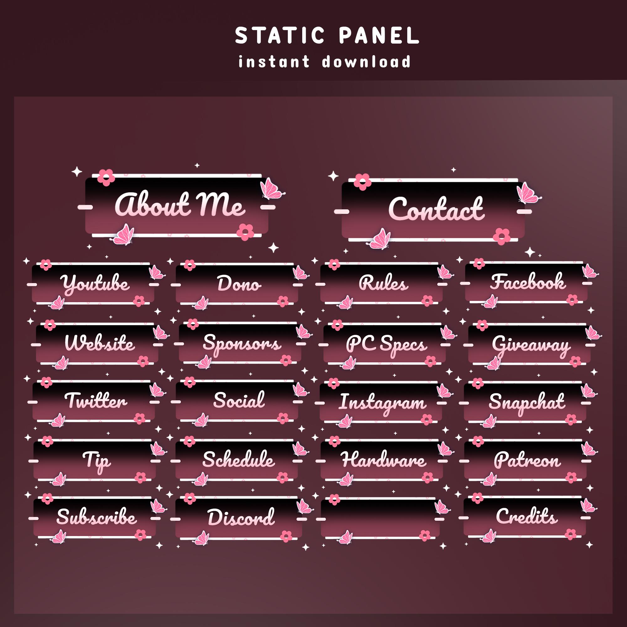 Stream Screen Butters Butter Belle Static Stream Panel Overlay, Pink Aesthetic Overlay ...