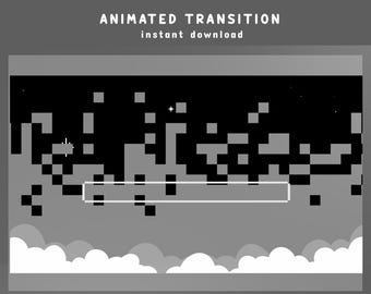 Pixel Night  Animated Stinger Transition Overlay, Black White Pixel Transition, Pixel Loading Stream Overlay, Animated Transition Night Sky
