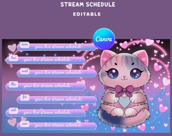 Pinkie Love Kitty Stream Schedule Twitch Overlay, Pink And Purple Theme Vtuber Overlay, Bow Cat Overlay, Heart Theme Overlay, Girly Vtuber