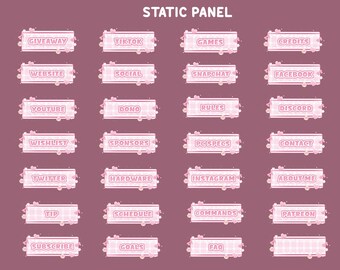 Pink Gingham Animated Stream Panel Overlay for Twitch, Fruit And Leaf Combinations, Pink Berry Illustrations,Decorative Leaves Around Frames