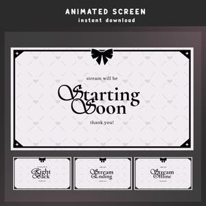 Luna Ribbon Animated Stream Screen Overlay, Black And White Stream, Cute Black Bow Overlay, Gothic Stream Overlay, Minimalist Vtuber Overlay