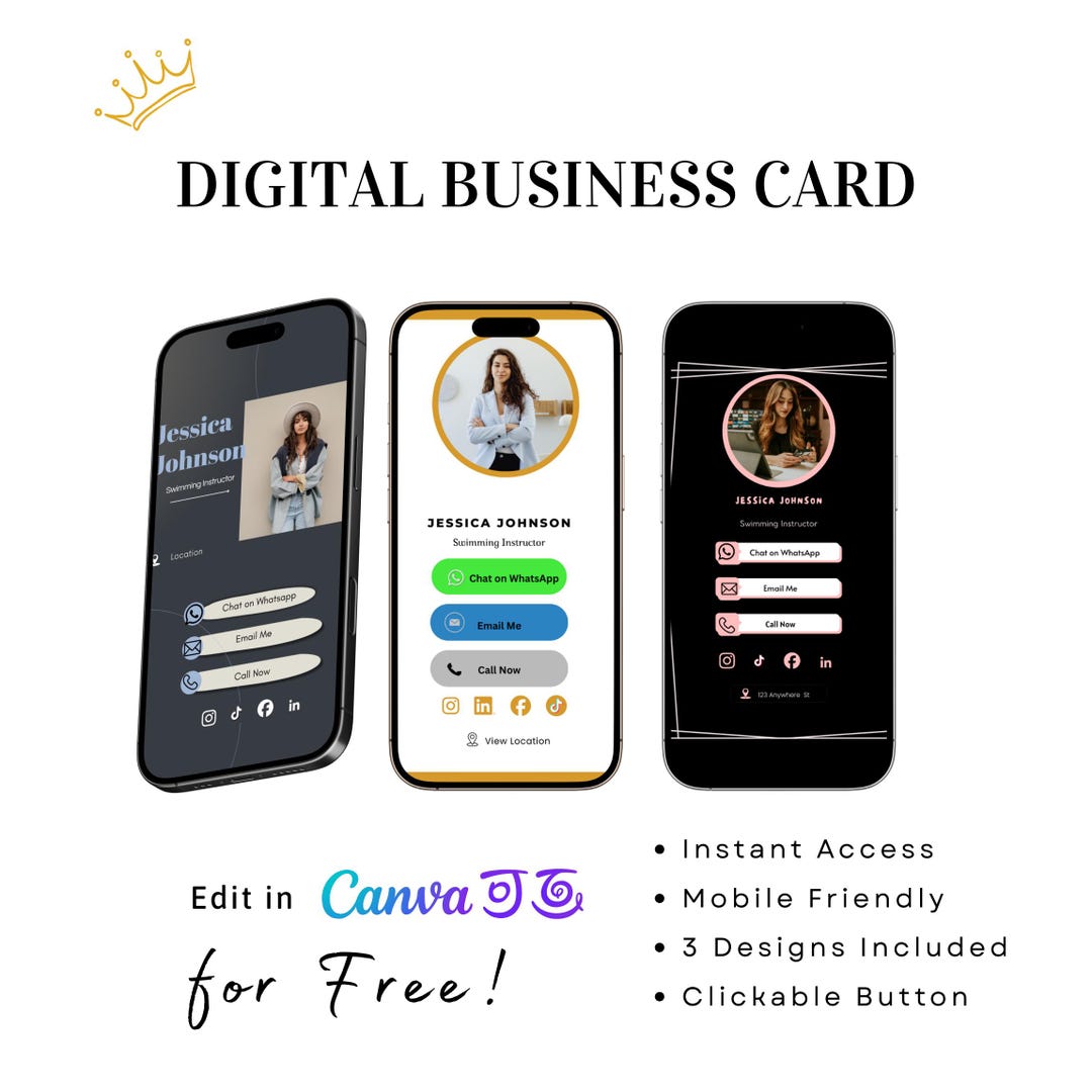 Luxury Digital Business Template for Canva | Clickable Mobile Card ...