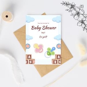 Cartes d'invitation Baby Shower Fille ou Garçon Lot de 3 modèles imprimables format pliable