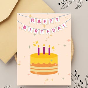 3 cartes d'anniversaire numérique Design festif avec Happy Birthday format pliable